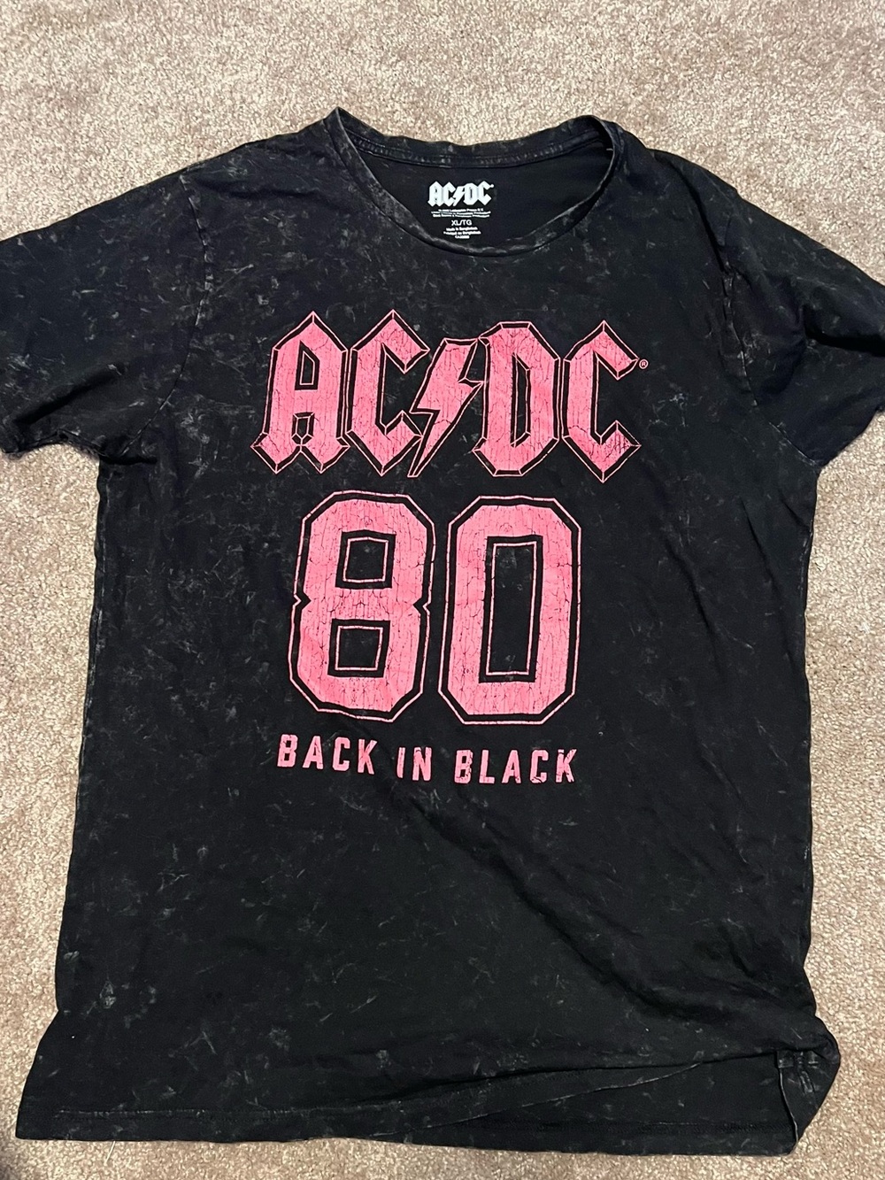 AC/DC Black Tee with Pink Logo and 80 Graphic